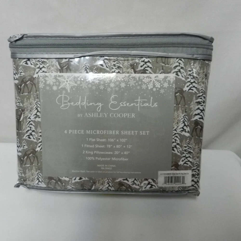 Ashley Copper Winter Deer piece Micro Fiber King sheet set green NEW NWT
